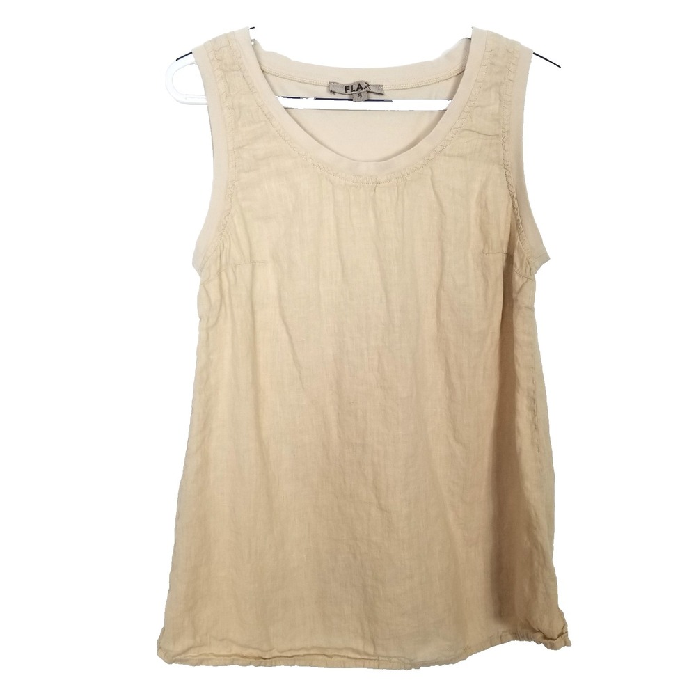 FLAX Women Linen Blend Tank Top Shirt Sz S‎ Beige Sleeveless Summer